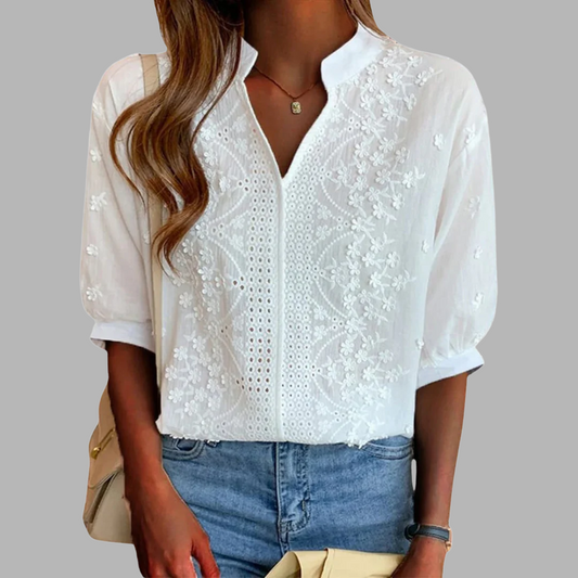 SUZANNE | BLOUSE BLANCHE ÉLÉGANTE AVEC MANCHES BOUFFANTES