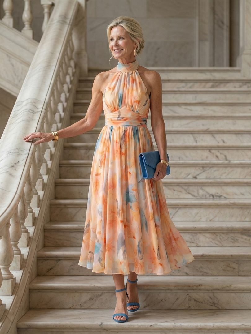 COLETTE | ROBE MIDI À COL HALTER DOUX ELIN