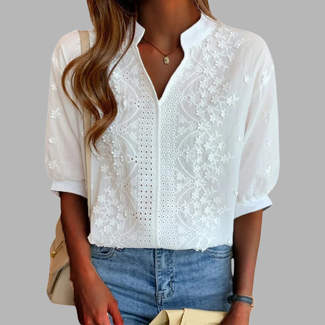 SUZANNE | BLOUSE BLANCHE ÉLÉGANTE AVEC MANCHES BOUFFANTES