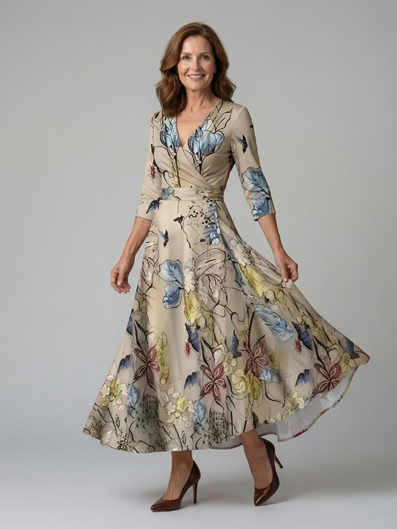 LAURA | ROBE MIDI CROISÉE À COL CELINE