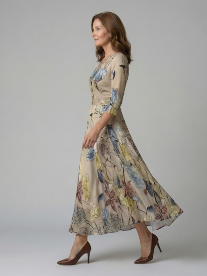 LAURA | ROBE MIDI CROISÉE À COL CELINE