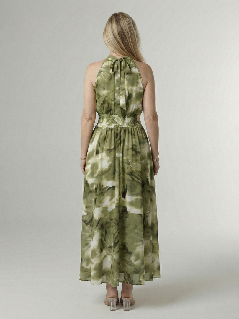 EVA | ROBE MIDI À ENCOLURE HALTER FRONCÉE SYLIN