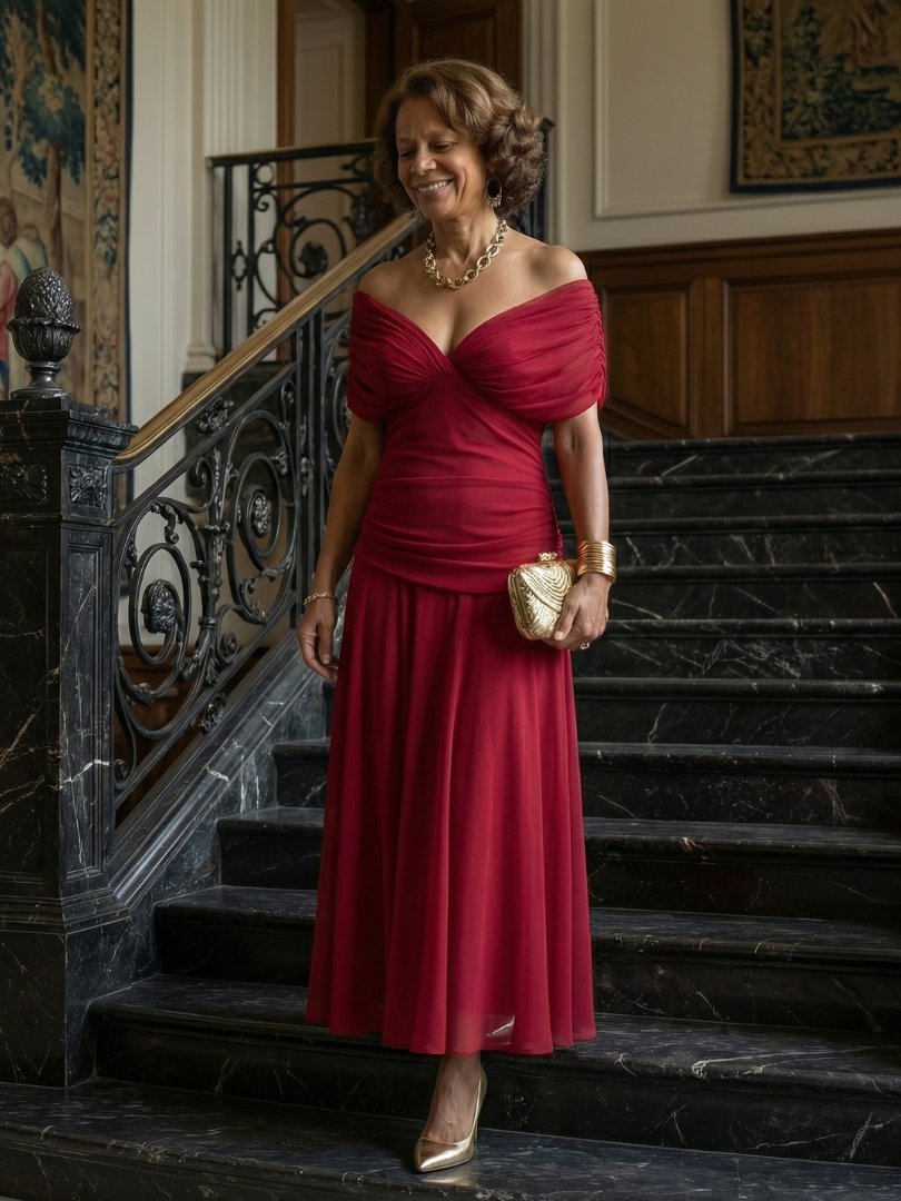 SOLÈNE | ROBE MIDI DÉCONTRACTÉE À ÉPAULES DÉNUDÉES CALEN