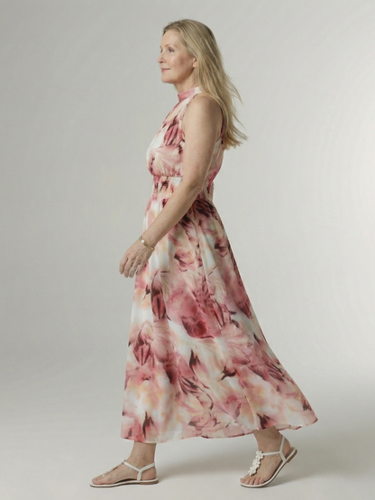 EVA | ROBE MIDI À ENCOLURE HALTER FRONCÉE SYLIN
