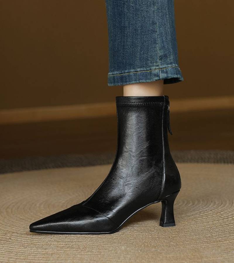 CAROLINE | BOTTINES EN CUIR À TALON ÉLÉGANT