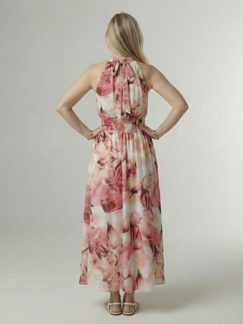 EVA | ROBE MIDI À ENCOLURE HALTER FRONCÉE SYLIN