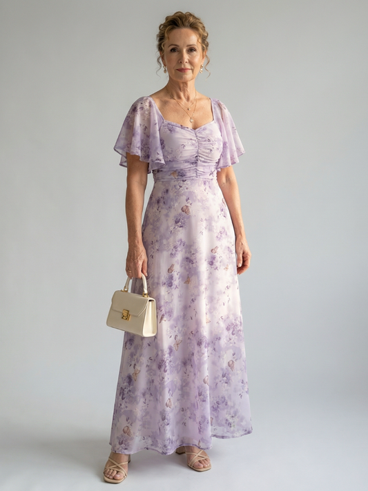 SANDRINE | ROBE MIDI À MANCHES VOLANTES VAELIS