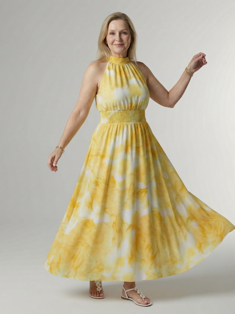 EVA | ROBE MIDI À ENCOLURE HALTER FRONCÉE SYLIN