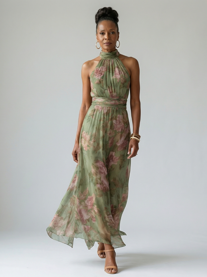 CATHERINE | ROBE MIDI À ENCOLURE HALTER FRONCÉE MIRELLE