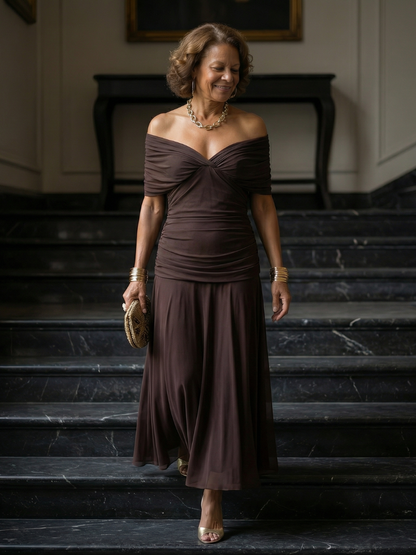 SOLÈNE | ROBE MIDI DÉCONTRACTÉE À ÉPAULES DÉNUDÉES CALEN