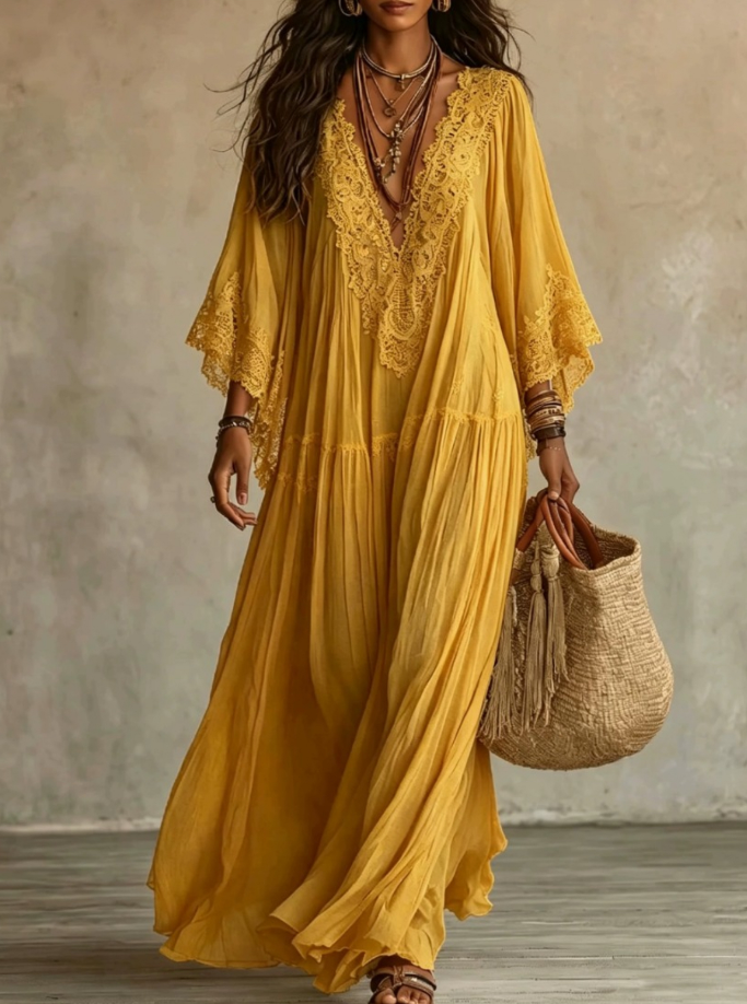 CORALIE | ROBE LONGUE EN CHIFFON IVOIRE ET DENTELLE