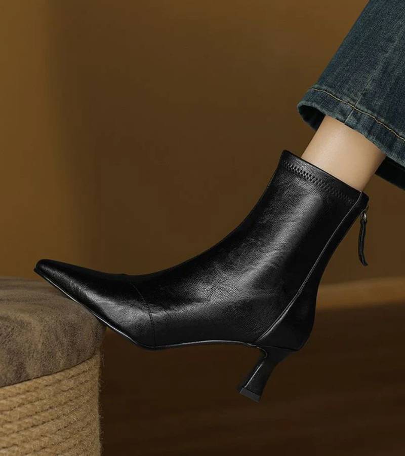 CAROLINE | BOTTINES EN CUIR À TALON ÉLÉGANT