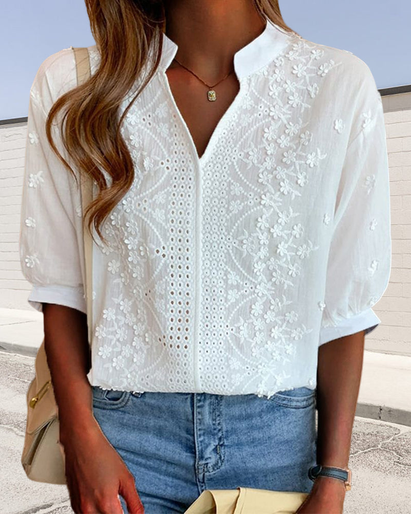 SUZANNE | BLOUSE BLANCHE ÉLÉGANTE AVEC MANCHES BOUFFANTES