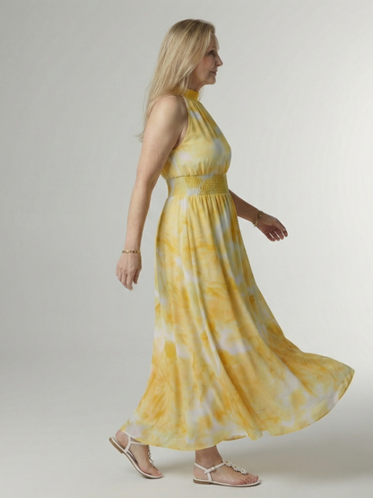 EVA | ROBE MIDI À ENCOLURE HALTER FRONCÉE SYLIN