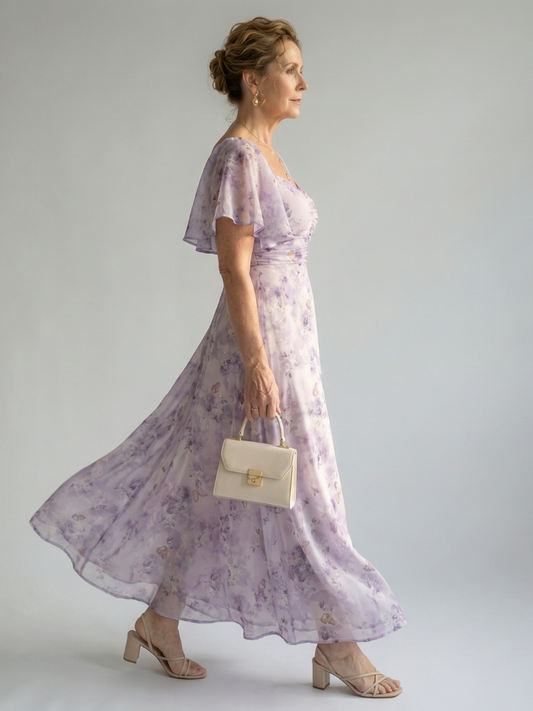 SANDRINE | ROBE MIDI À MANCHES VOLANTES VAELIS