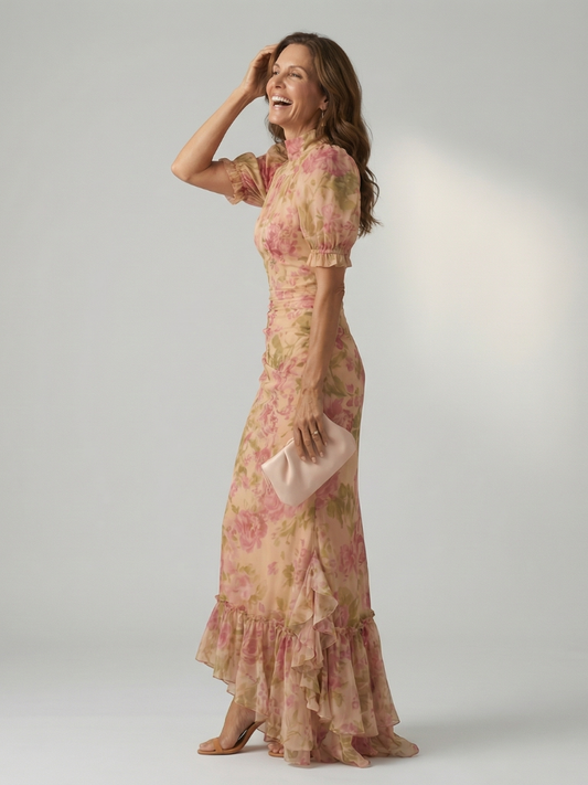 ÉLISE | ROBE MAXI À COL MONTANT DOUX VIANNE