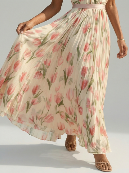 BRIGITTE | ROBE MIDI À COL HALTER À FLEURS AURELLE