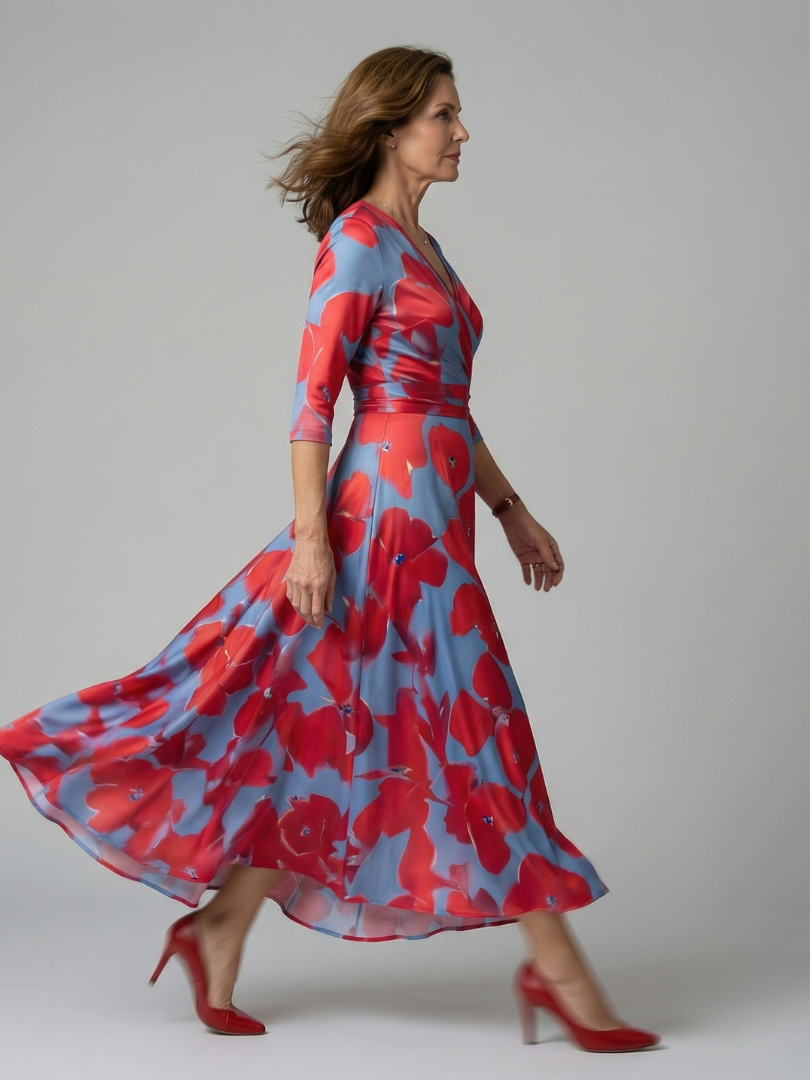 LAURA | ROBE MIDI CROISÉE À COL CELINE
