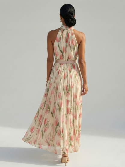 BRIGITTE | ROBE MIDI À COL HALTER À FLEURS AURELLE