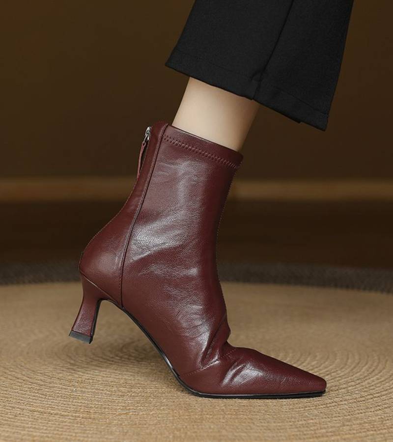 CAROLINE | BOTTINES EN CUIR À TALON ÉLÉGANT