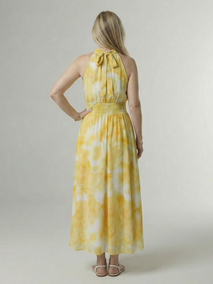 EVA | ROBE MIDI À ENCOLURE HALTER FRONCÉE SYLIN