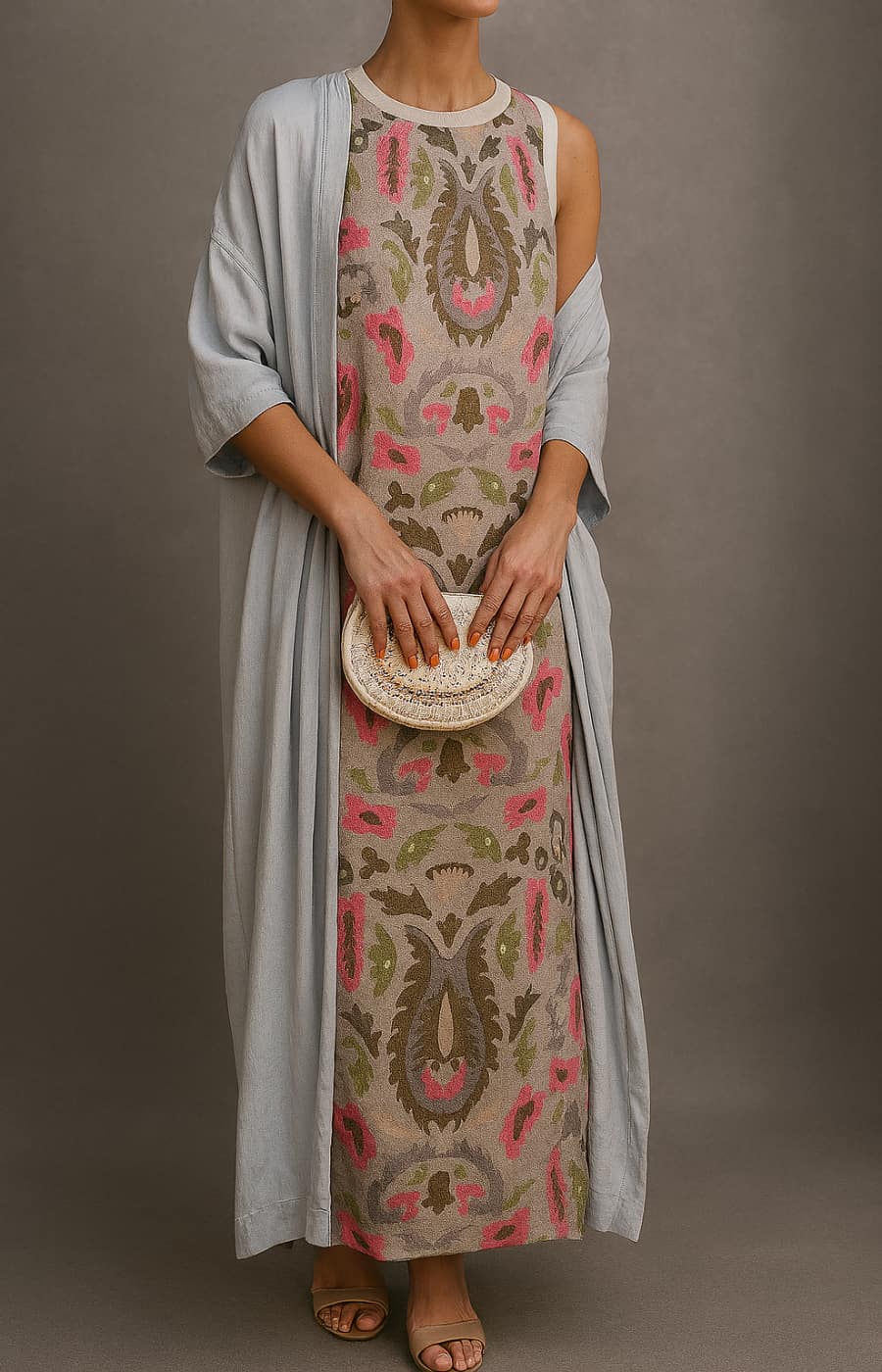Élodie | Ensemble robe longue imprimée avec gilet assorti