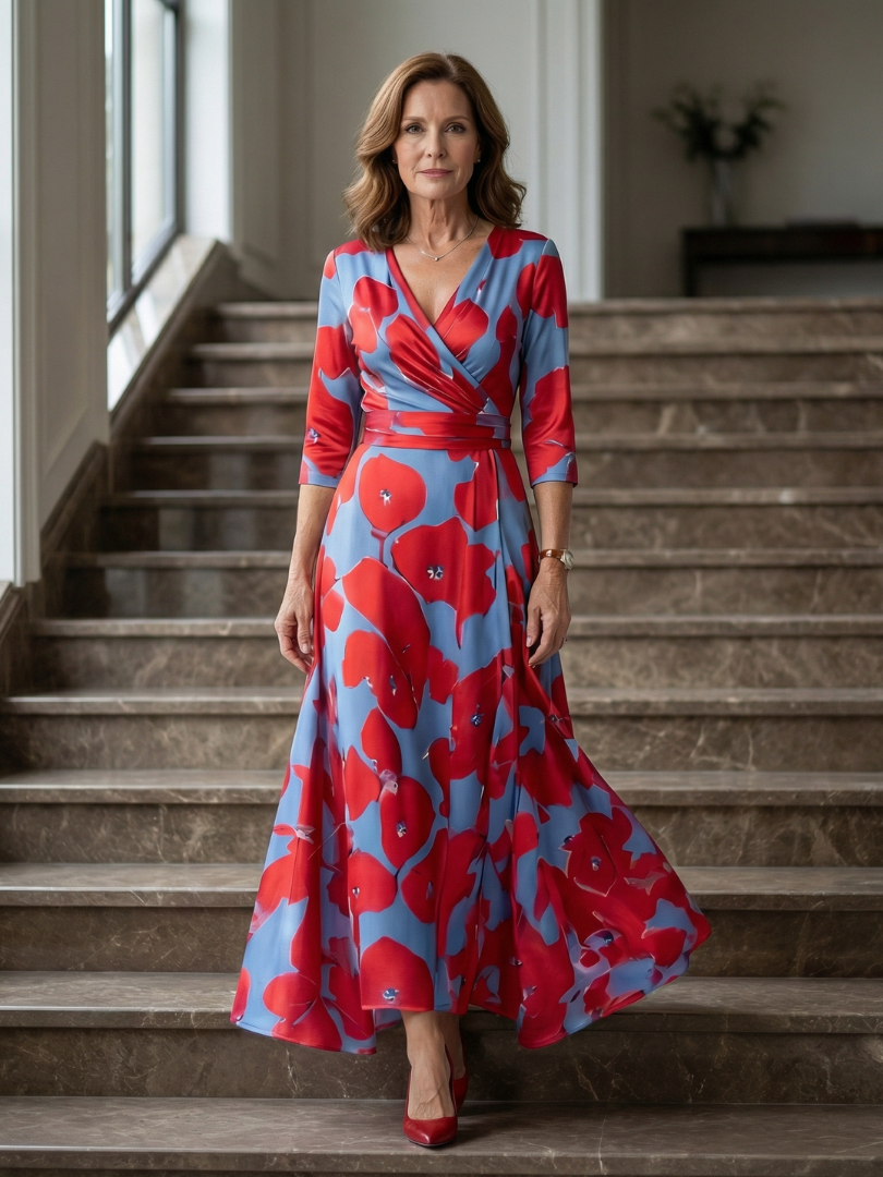 LAURA | ROBE MIDI CROISÉE À COL CELINE