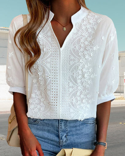 SUZANNE | BLOUSE BLANCHE ÉLÉGANTE AVEC MANCHES BOUFFANTES