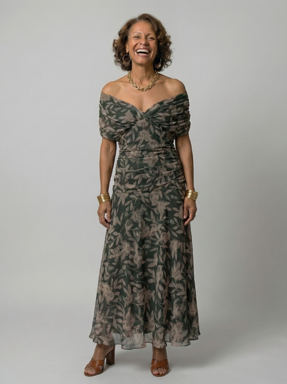 SOLÈNE | ROBE MIDI DÉCONTRACTÉE À ÉPAULES DÉNUDÉES CALEN
