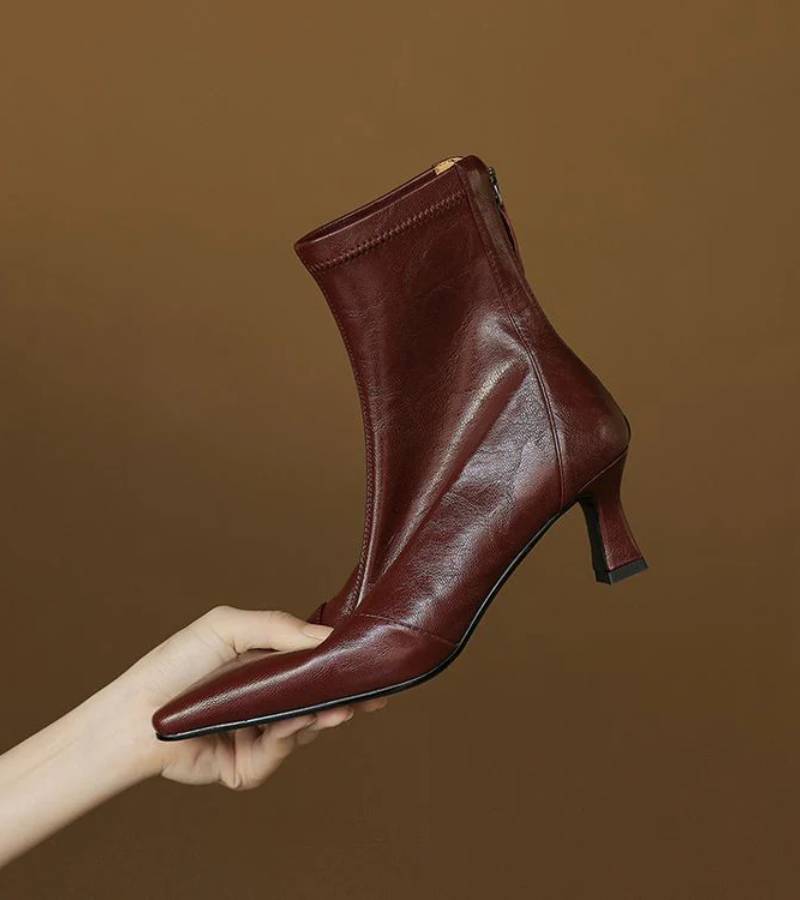 CAROLINE | BOTTINES EN CUIR À TALON ÉLÉGANT