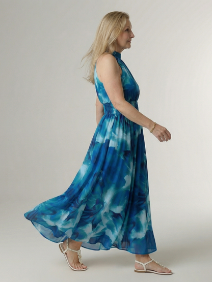 EVA | ROBE MIDI À ENCOLURE HALTER FRONCÉE SYLIN
