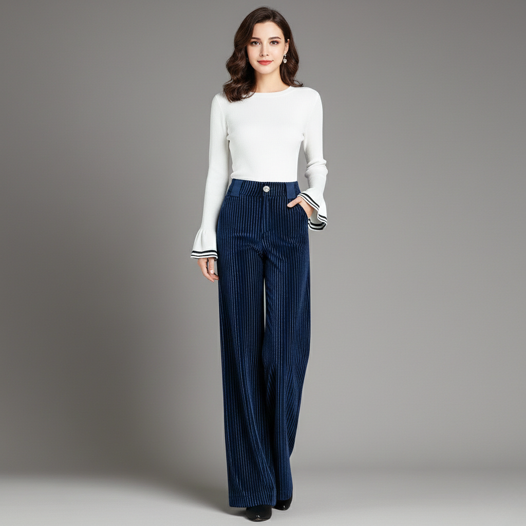 SOPHIE | PANTALON EN VELOURS TRICOTÉ TAILLE HAUTE POUR FEMME
