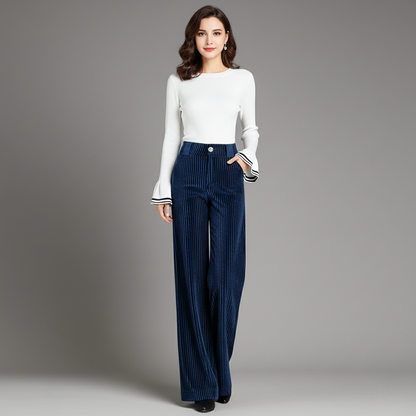 SOPHIE | PANTALON EN VELOURS TRICOTÉ TAILLE HAUTE POUR FEMME