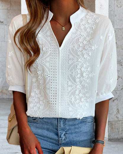 SUZANNE | BLOUSE BLANCHE ÉLÉGANTE AVEC MANCHES BOUFFANTES