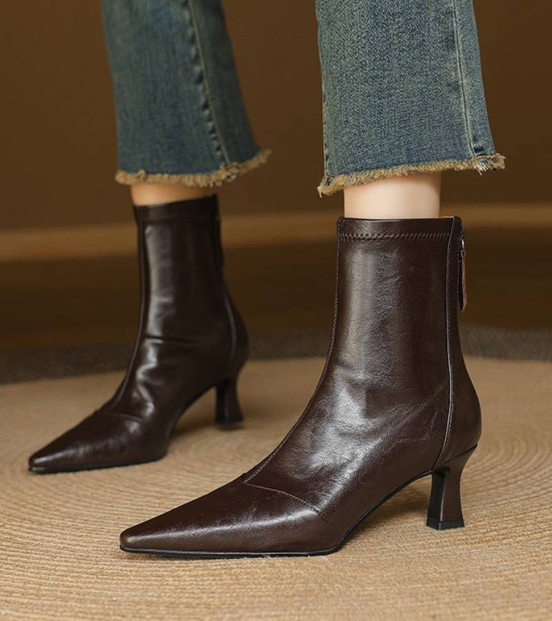 CAROLINE | BOTTINES EN CUIR À TALON ÉLÉGANT