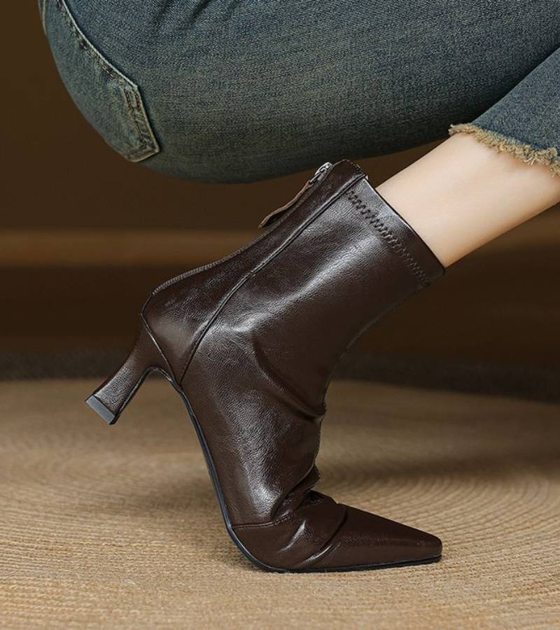 CAROLINE | BOTTINES EN CUIR À TALON ÉLÉGANT