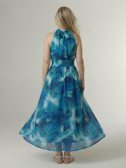 EVA | ROBE MIDI À ENCOLURE HALTER FRONCÉE SYLIN