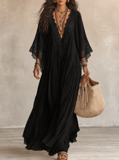 CORALIE | ROBE LONGUE EN CHIFFON IVOIRE ET DENTELLE