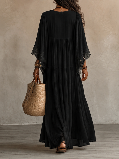 CORALIE | ROBE LONGUE EN CHIFFON IVOIRE ET DENTELLE