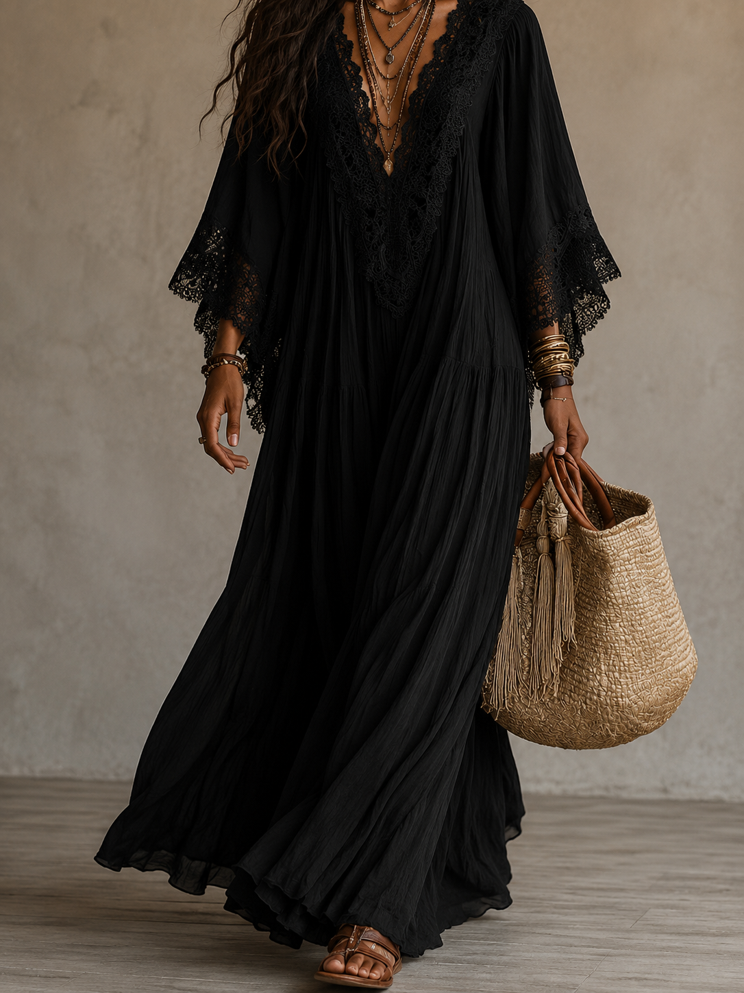 CORALIE | ROBE LONGUE EN CHIFFON IVOIRE ET DENTELLE