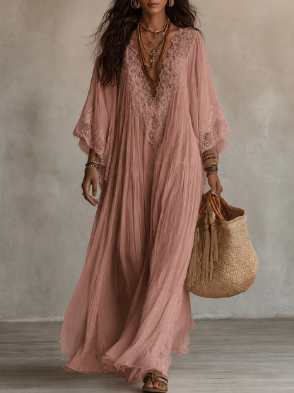 CORALIE | ROBE LONGUE EN CHIFFON IVOIRE ET DENTELLE