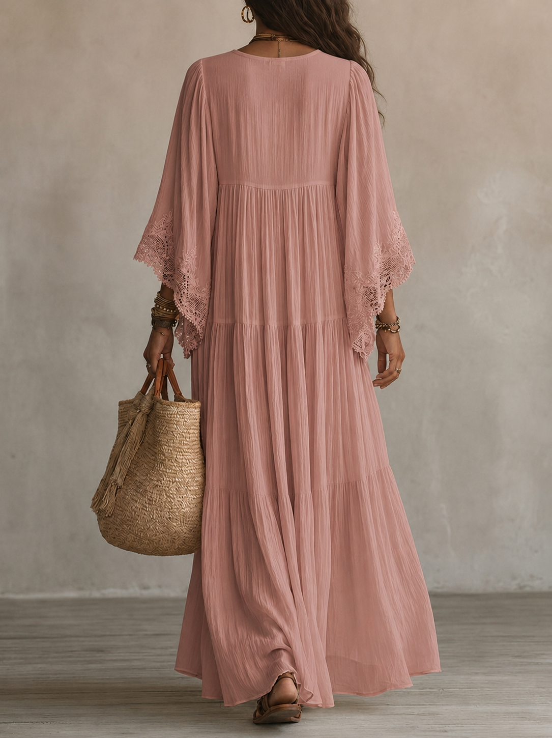 CORALIE | ROBE LONGUE EN CHIFFON IVOIRE ET DENTELLE