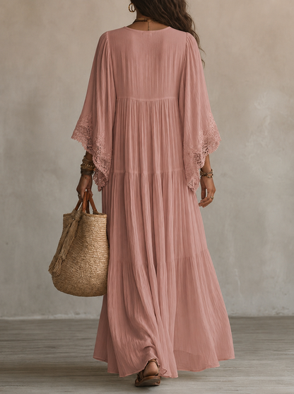 CORALIE | ROBE LONGUE EN CHIFFON IVOIRE ET DENTELLE