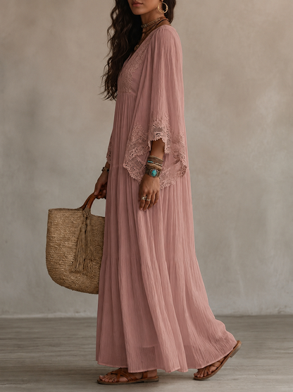 CORALIE | ROBE LONGUE EN CHIFFON IVOIRE ET DENTELLE