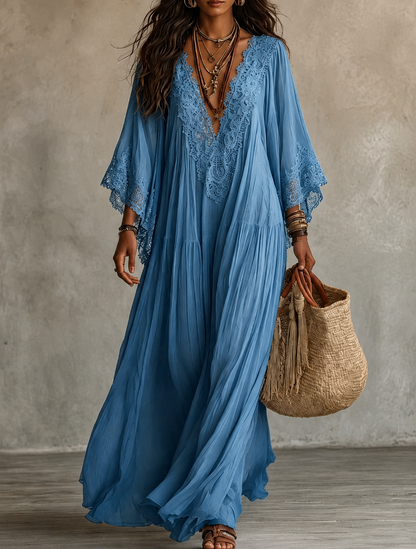 CORALIE | ROBE LONGUE EN CHIFFON IVOIRE ET DENTELLE