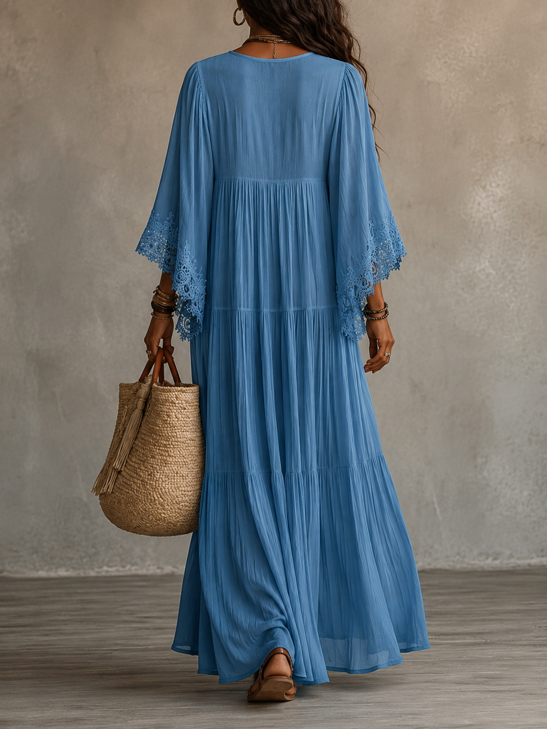 CORALIE | ROBE LONGUE EN CHIFFON IVOIRE ET DENTELLE