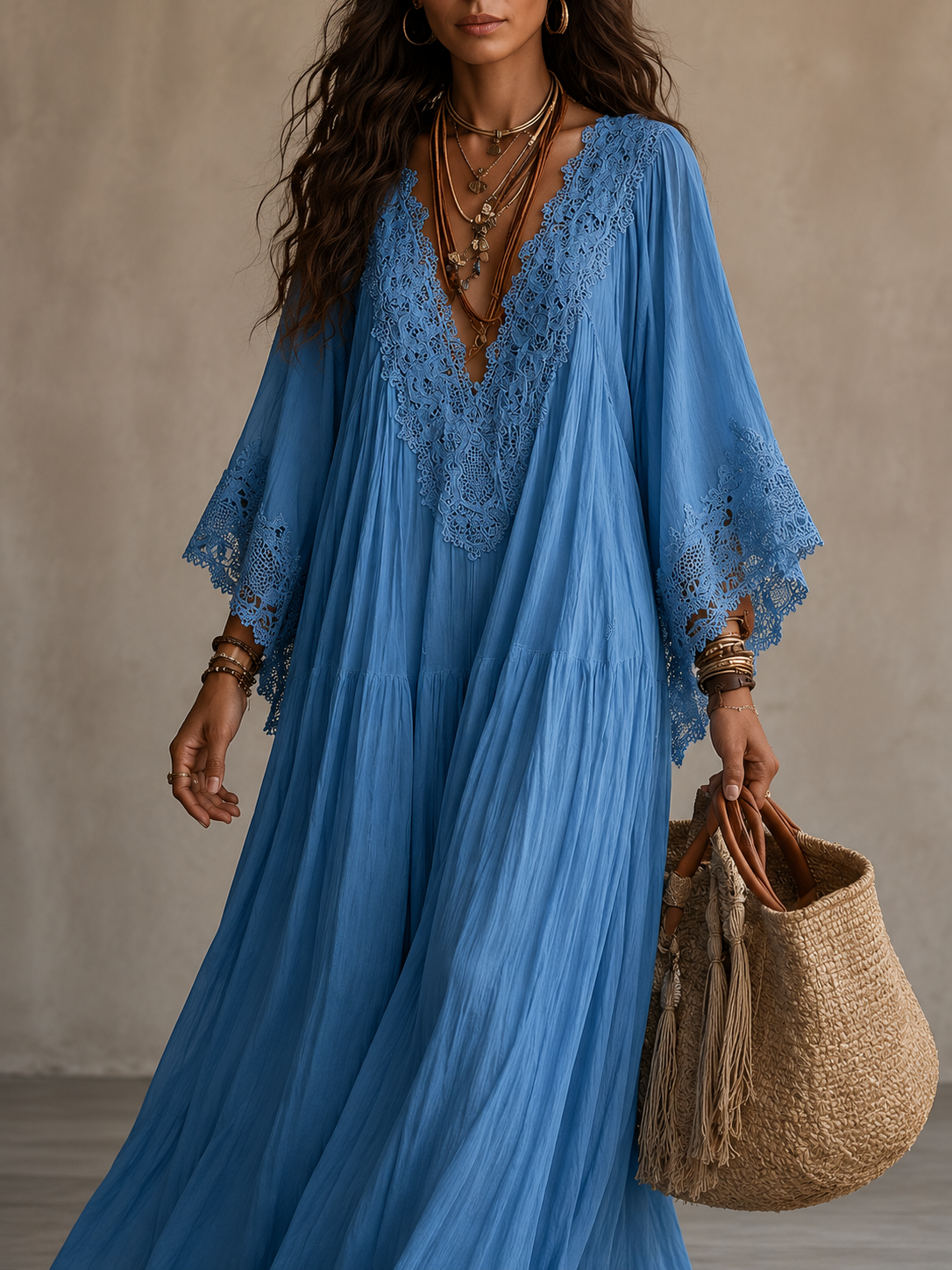CORALIE | ROBE LONGUE EN CHIFFON IVOIRE ET DENTELLE