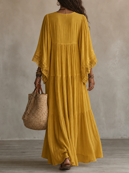 CORALIE | ROBE LONGUE EN CHIFFON IVOIRE ET DENTELLE