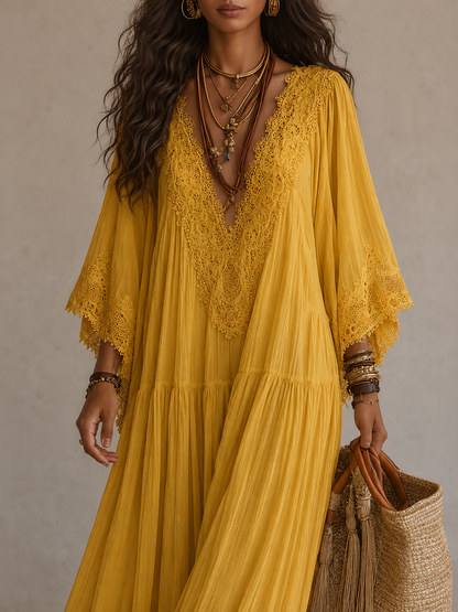 CORALIE | ROBE LONGUE EN CHIFFON IVOIRE ET DENTELLE