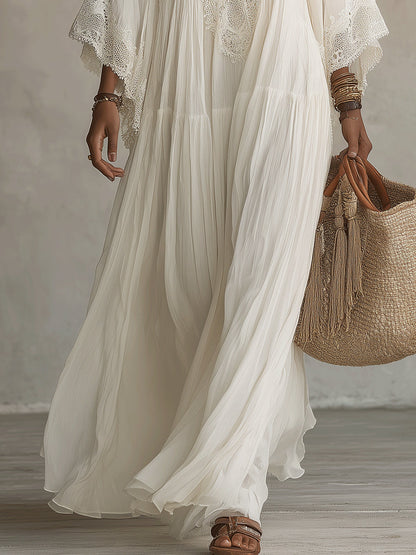 CORALIE | ROBE LONGUE EN CHIFFON IVOIRE ET DENTELLE